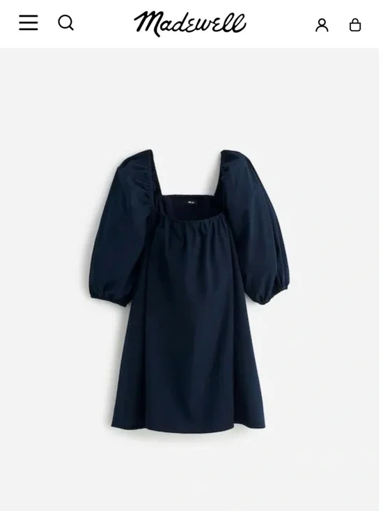 Madewell Navy Square-Neck Puff-Sleeve Mini Dress - Picture 3 of 5
